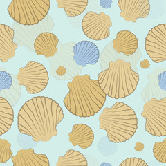 Vector seamless pattern with shells on a blue background