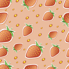 Vector seamless pattern with strawberries and grains