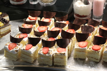 pieces of cake on a tray