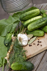 Preparation for pickling, cucumbers and spices