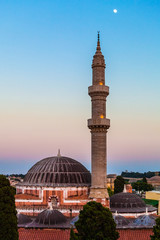 Mosque of Suleimaniye, Rhodes island at dusk , Greece