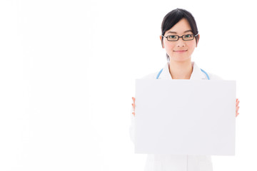 attractive asian doctor on white background