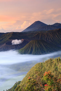 Bromo Mountain in Tengger Semeru National Park at sunrise, East