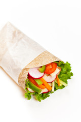 Tortilla Wrap with meat on white background