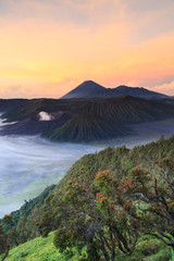 Bromo Mountain in Tengger Semeru National Park at sunrise, East