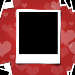 Polariod photo frame on heart red background