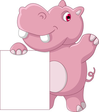 cute hippo cartoon with blank sign