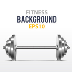 Vector fitness background with metal dumbbell
