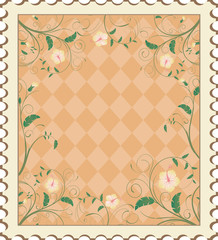 Flower branded postcard with oriental pattern