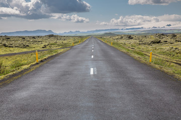 Highway through Iceland moss-landscape