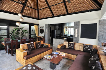 Interior of luxury tropical villa - lounge area