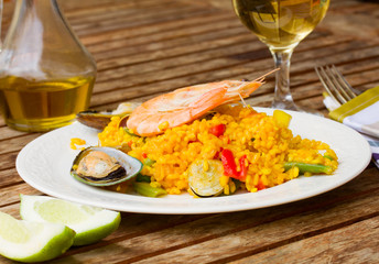 Dining with paella dish