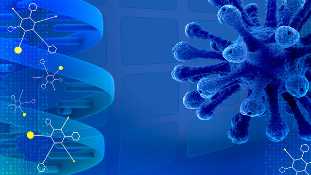 blue scientific presentation background with molecules, DNA  and