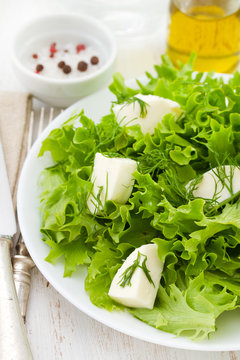 salad with mozzarella on white plate