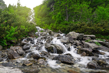 Cascades of mountain creek in Tatra National Park, Poland
