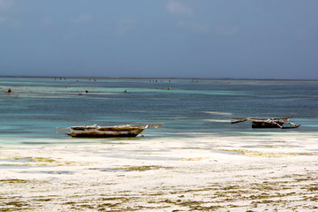 Fototapeta premium Dhows At Low Tide In Zanzibar