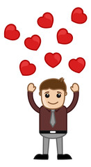 Hearts Floating Over a Man Vector