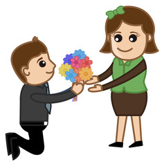 Proposing a Girl with Flower Bunch