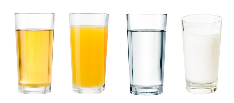 full glasses with different beverages isolated  set