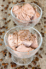 Ice cream with chocolate shavings and coffee beans