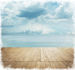 Fototapeta premium Parquet floor and sunny sky