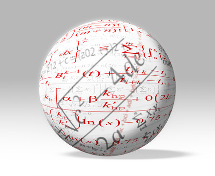 Mathematic formulas on 3D white globe - clipping path included