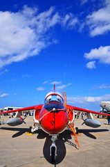 青空の下の真っ赤な飛行機