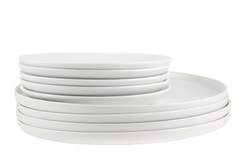 Pile of clean white dish plates isolated