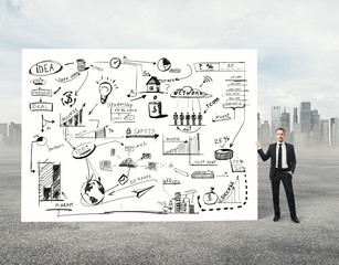 Man holding poster with business strategy