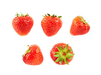 Single red strawberries isolated