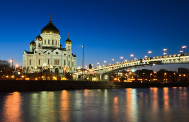 Fototapeta na wymiar Cathedral of Christ the Savior illuminated at twilight, Russia