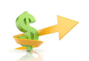 Dollar sign with arrow. Symbolize growth