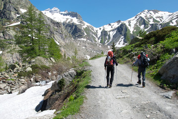Fototapeta na wymiar Trekking w wysokiej Montagna