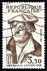Postage stamp France 1983 Martin Luther German Priest