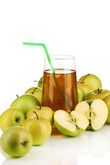 Useful apple juice with apples around isolated on white