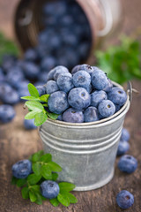 Blueberries in the small bucket