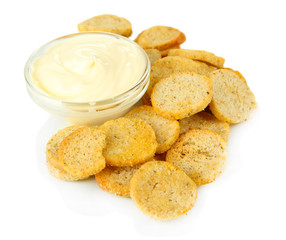 Crackers  and sauce, isolated on white