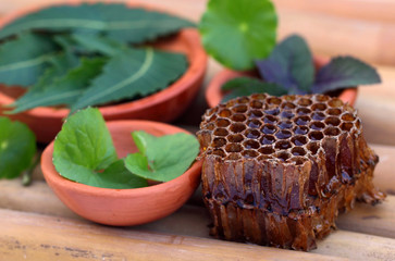 Medicinal herbs with honey comb