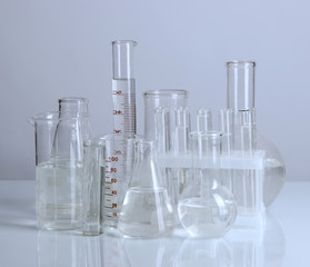 Test tubes on gray background