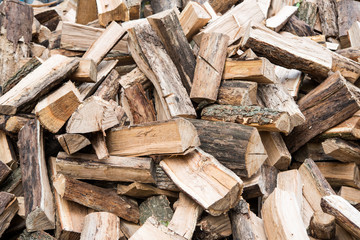 Closeup of chopped firewood