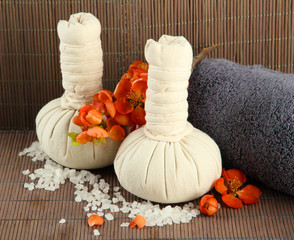 Herbal compress balls for spa treatment  and towel