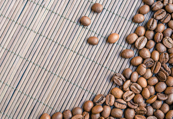 Coffee beans with bamboo background