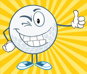 Winking Golf Ball Holding A Thumb Up