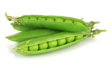 Sweet green peas isolated on white