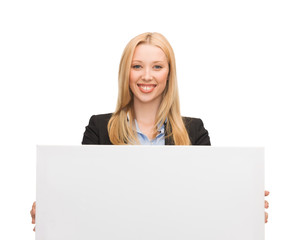 businesswoman with white blank board