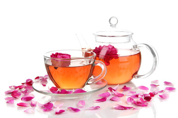 Rose tea isolated on white
