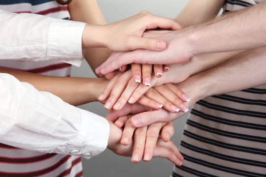 Group of young people's hands, close up