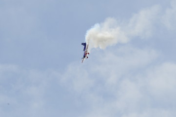Airshow of a small propeller airplane