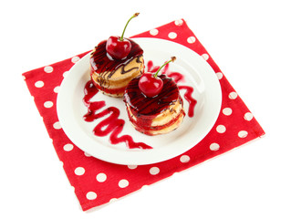 Tasty biscuit cakes with jam and berries