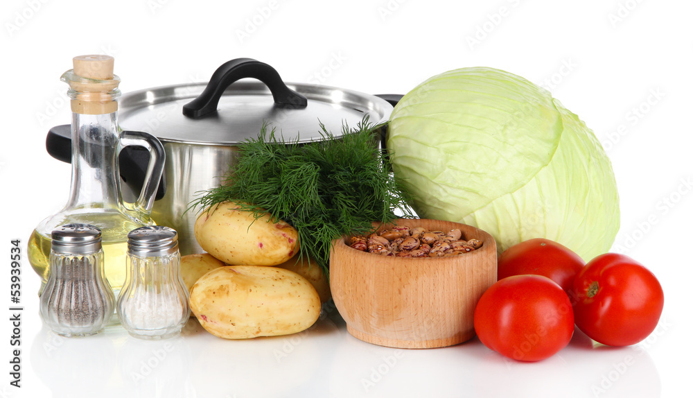 Poster Ingredients for cooking borsch isolated on white